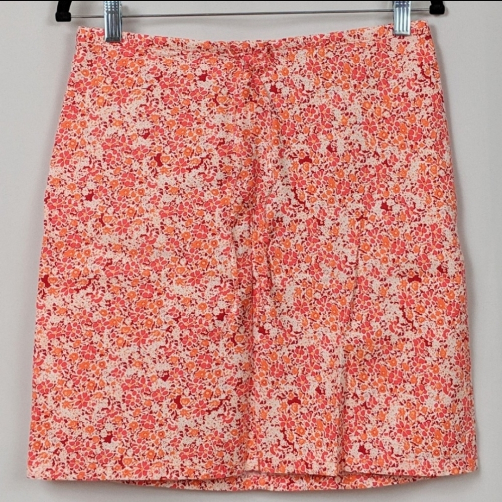 SO Stretch Skirt Floral Ditsy Print Retro Cottage Vintage Orange Red 7 Juniors
